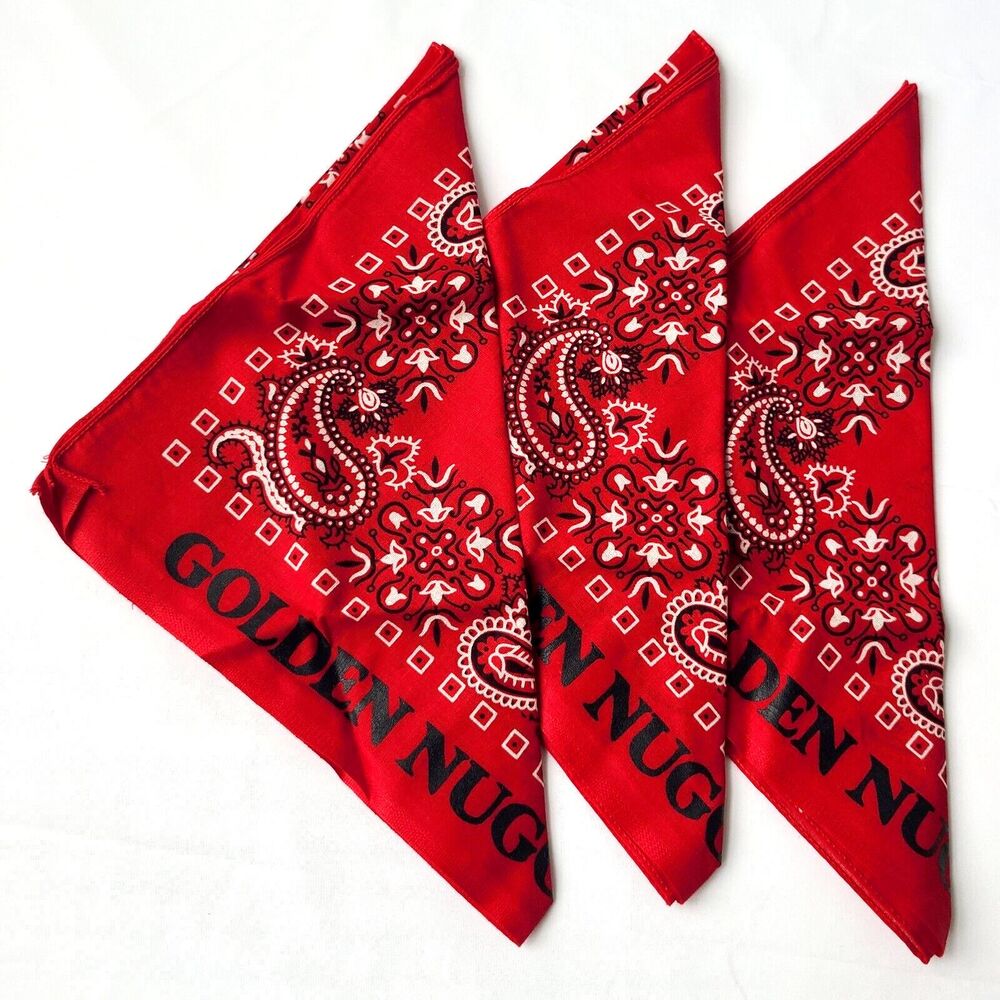 Golden Nugget Casino Vegas Vtg Paris 13960 Red Paisley Bandana Lot USA Souvenir